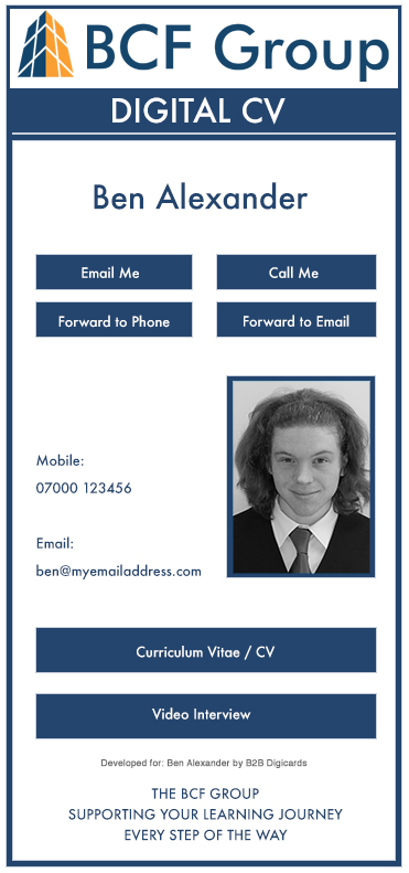 Digital CV card-student Digital CV Card Example